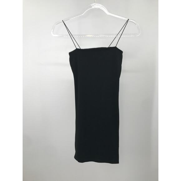 Pull & Bear Black Rib Knit Spaghetti Strap Fitted Mini Dress Size S - Picture 1 of 5